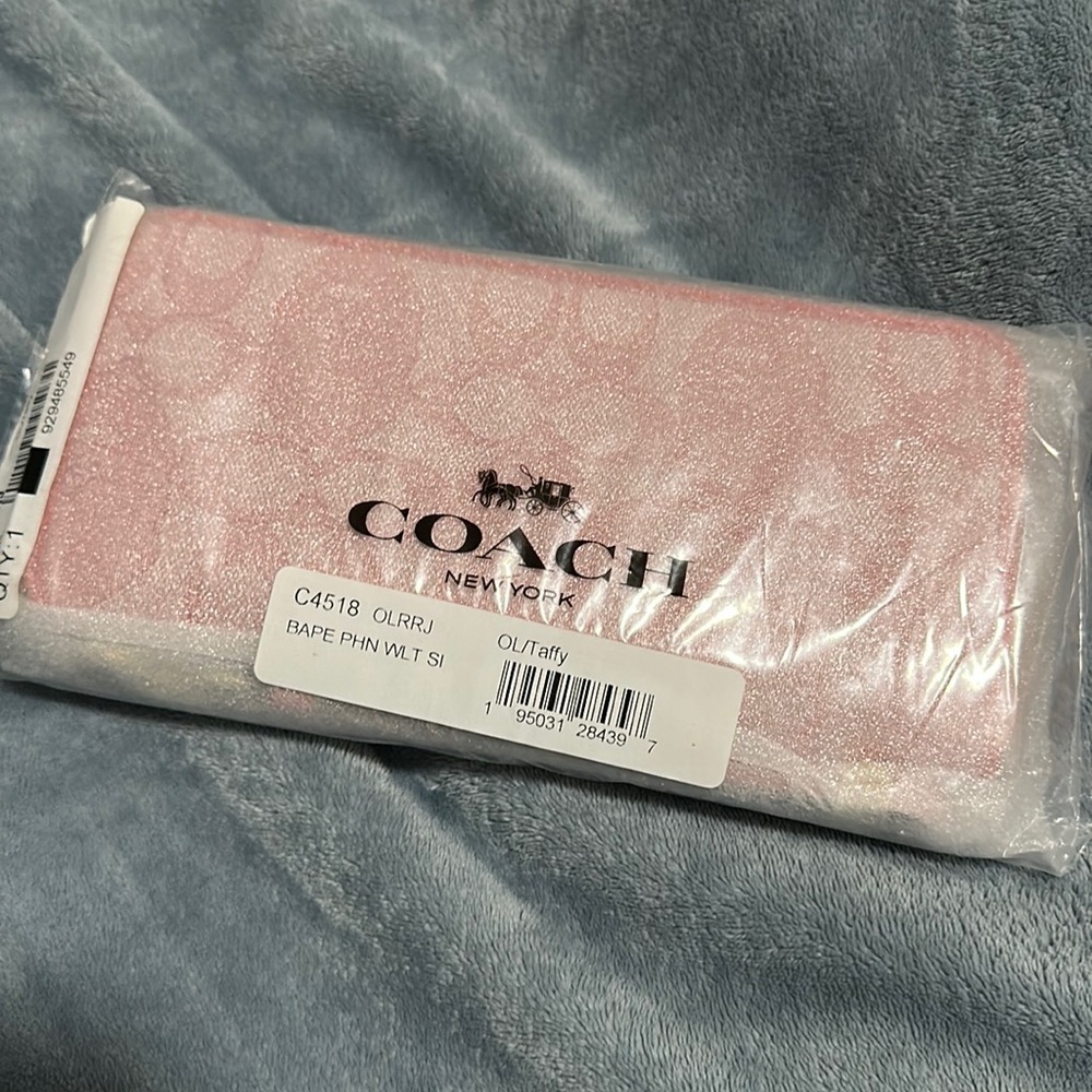 COACH BAPE phone wallet! Pink ( Taffy ) jacquard. C4518